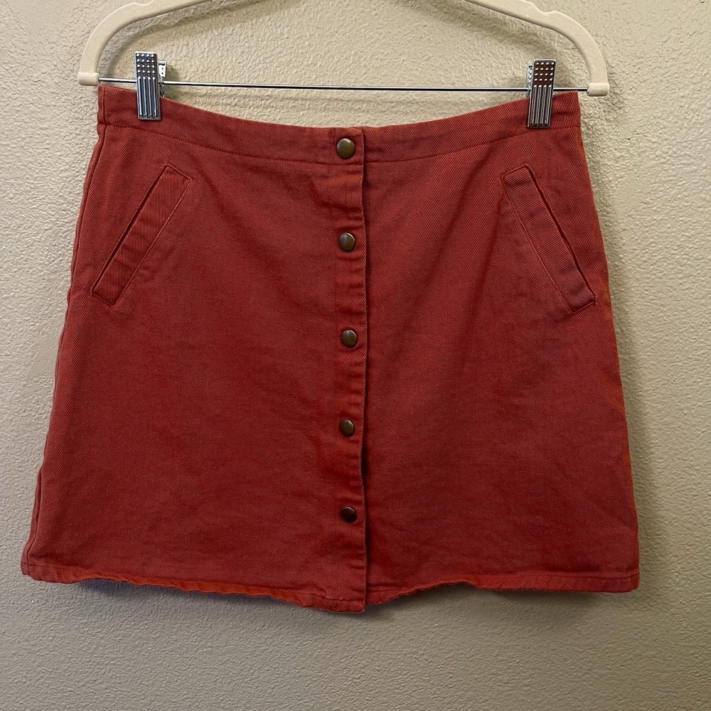 Francesca's Mi Ami Y2K‎ Button Up Mini Skirt Cotton Pockets Coral Red 90s Size M